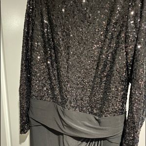 Black sequins top evening dress